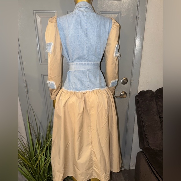 Chic Denim and Tan Long Sleeve Dress - Picture 4 of 8